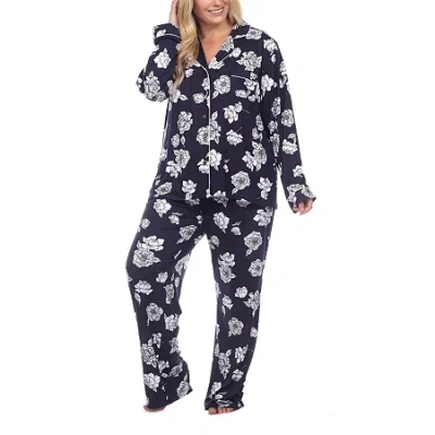 White Mark Womens Long Sleeve 2-pc. Plus Pajama Set In Multi