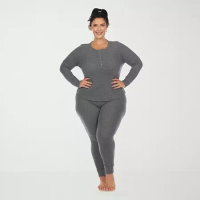 White Mark Womens Long Sleeve 2-pc. Plus Pajama Set In Gray