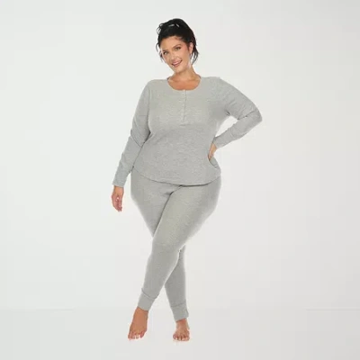 White Mark Womens Long Sleeve 2-pc. Plus Pajama Set In Gray