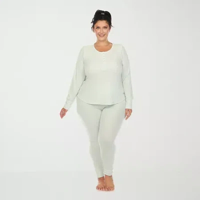 White Mark Womens Long Sleeve 2-pc. Plus Pajama Set In White