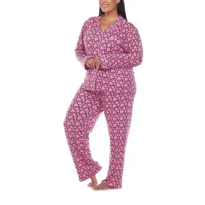 White Mark Womens Long Sleeve 2-pc. Plus Pajama Set In Pink