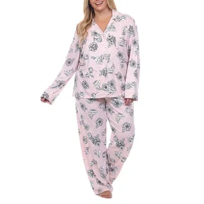 White Mark Womens Long Sleeve 2-pc. Plus Pajama Set In Pink