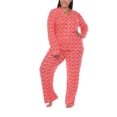 White Mark Womens Long Sleeve 2-pc. Plus Pajama Set In Red