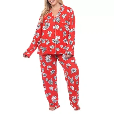 White Mark Womens Long Sleeve 2-pc. Plus Pajama Set In Red