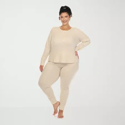 White Mark Womens Long Sleeve 2-pc. Plus Pajama Set In Neutral