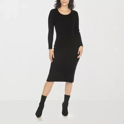 White Mark Womens Long Sleeve Midi Sweater Dress In Black