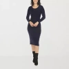 White Mark Womens Long Sleeve Midi Sweater Dress In Blue