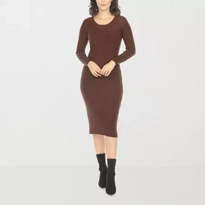 White Mark Womens Long Sleeve Midi Sweater Dress In Brown