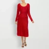 White Mark Womens Long Sleeve Midi Sweater Dress In Red
