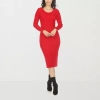 White Mark Womens Long Sleeve Midi Sweater Dress In Red