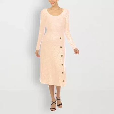 White Mark Womens Long Sleeve Midi Sweater Dress In Sand