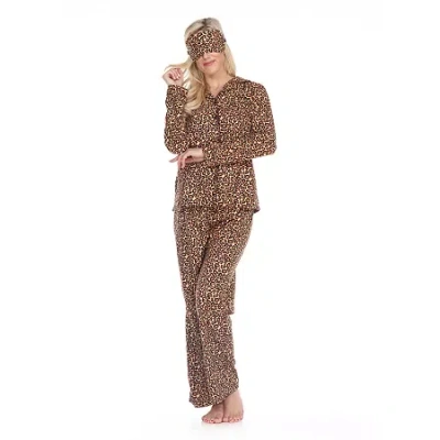 White Mark Womens Long Sleeve Pant Pajama Set 3-pc. In Brown