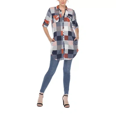 White Mark Womens Long Sleeve Tunic Top In Blue