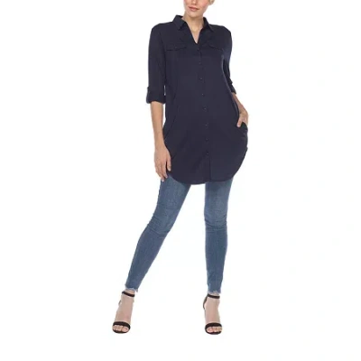 White Mark Womens Long Sleeve Tunic Top In Blue