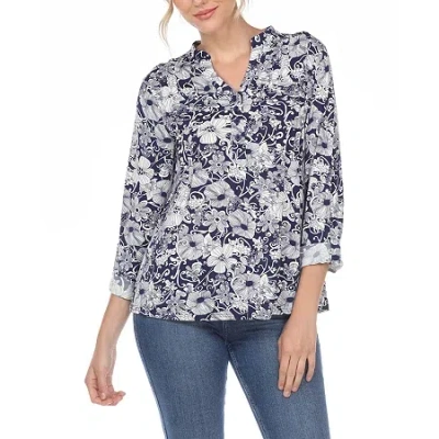 White Mark Womens Long Sleeve Tunic Top In Blue