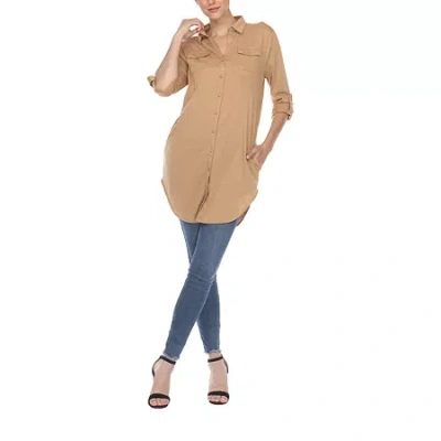 White Mark Womens Long Sleeve Tunic Top In Brown