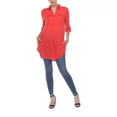 White Mark Womens Long Sleeve Tunic Top In Red