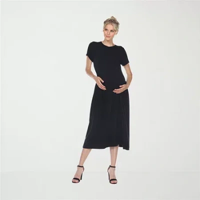 White Mark Womens Maternity Crew Neck Short Sleeve Fitted Maxi Dress In Black