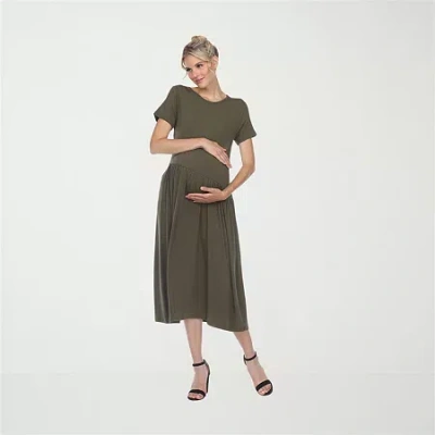 White Mark Womens Maternity Crew Neck Short Sleeve Fitted Maxi Dress In Green