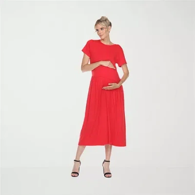White Mark Womens Maternity Crew Neck Short Sleeve Fitted Maxi Dress In Red