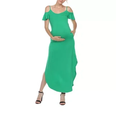 White Mark Womens Maternity Halter Neck Short Sleeve Cold Shoulder Maxi Dress In Green