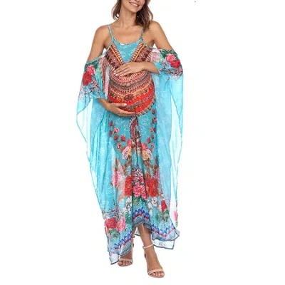 White Mark Womens Maternity Scoop Neck Sleeveless Maxi Dress In Blue