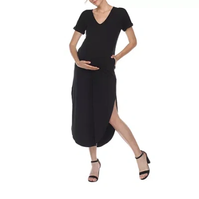 White Mark Womens Maternity Short Sleeve Midi T-shirt Dress In Black