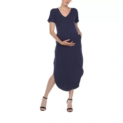 White Mark Womens Maternity Short Sleeve Midi T-shirt Dress In Blue