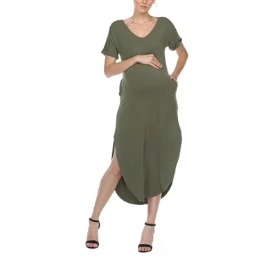 White Mark Womens Maternity Short Sleeve Midi T-shirt Dress In Green