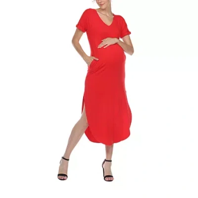 White Mark Womens Maternity Short Sleeve Midi T-shirt Dress In Red