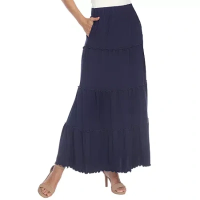 White Mark Womens Mid Rise Long Full Skirt In Blue