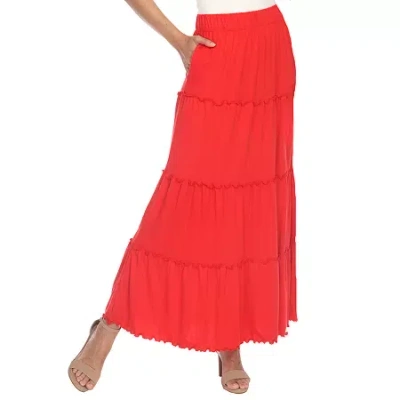 White Mark Womens Mid Rise Long Full Skirt In Red