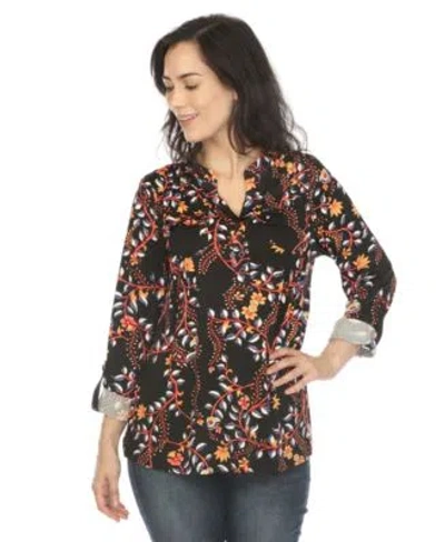 White Mark Womens Paisley Button Front Tunic Top In Black