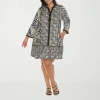 White Mark Womens Plus 3/4 Sleeve Animal Shift Dress In Gray
