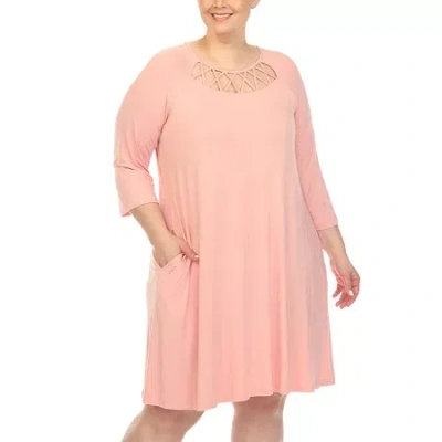 White Mark Womens Plus 3/4 Sleeve Swing Dresses In Pink