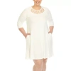 White Mark Womens Plus 3/4 Sleeve Swing Dresses In White