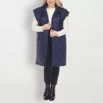 White Mark Womens Plus Hooded Lightweight Puffer Vest In Blue