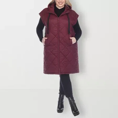 White Mark Womens Plus Hooded Lightweight Puffer Vest In Red