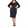 White Mark Womens Plus Long Sleeve Casual Bodycon Dress In Black