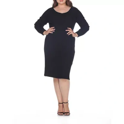 White Mark Womens Plus Long Sleeve Casual Bodycon Dress In Black