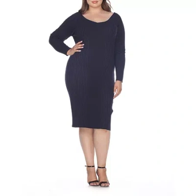 White Mark Womens Plus Long Sleeve Casual Bodycon Dress In Blue