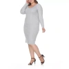 White Mark Womens Plus Long Sleeve Casual Bodycon Dress In Gray