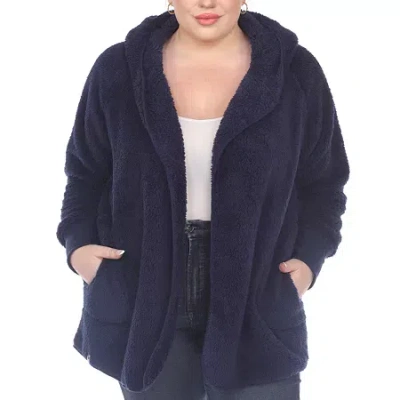 White Mark Womens Plus Long Sleeve Open Front Cardigan In Blue