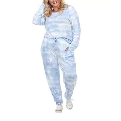 White Mark Womens Plus Long Sleeve Pant Pajama Set 2-pc. In Blue