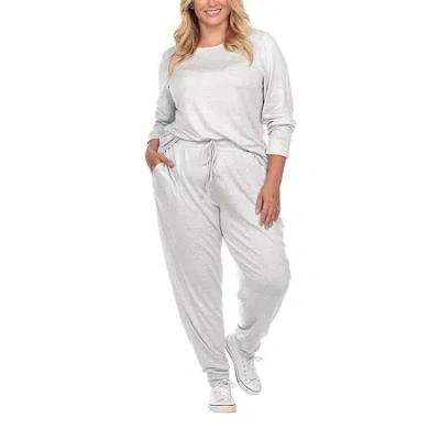 White Mark Womens Plus Long Sleeve Pant Pajama Set 2-pc. In Gray
