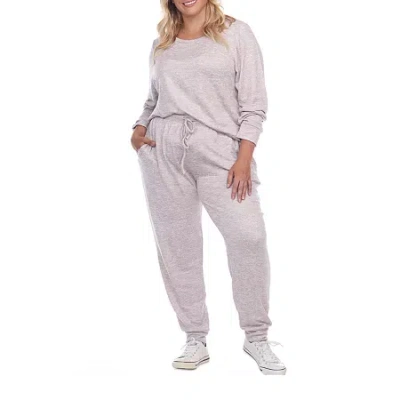 White Mark Womens Plus Long Sleeve Pant Pajama Set 2-pc. In Gray
