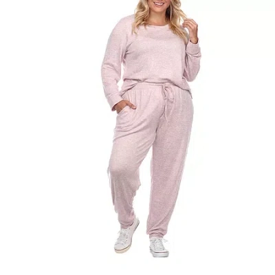 White Mark Womens Plus Long Sleeve Pant Pajama Set 2-pc. In Pink