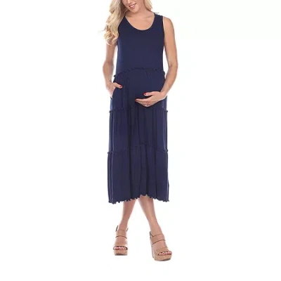 White Mark Womens Plus Maternity Midi Scoop Neck Sleeveless Maxi Dress In Blue