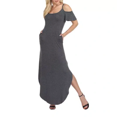 White Mark Womens Plus Maternity Scoop Neck Short Sleeve Cold Shoulder Maxi Dress In Gray