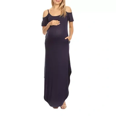 White Mark Womens Plus Maternity Scoop Neck Short Sleeve Cold Shoulder Maxi Dress In Blue